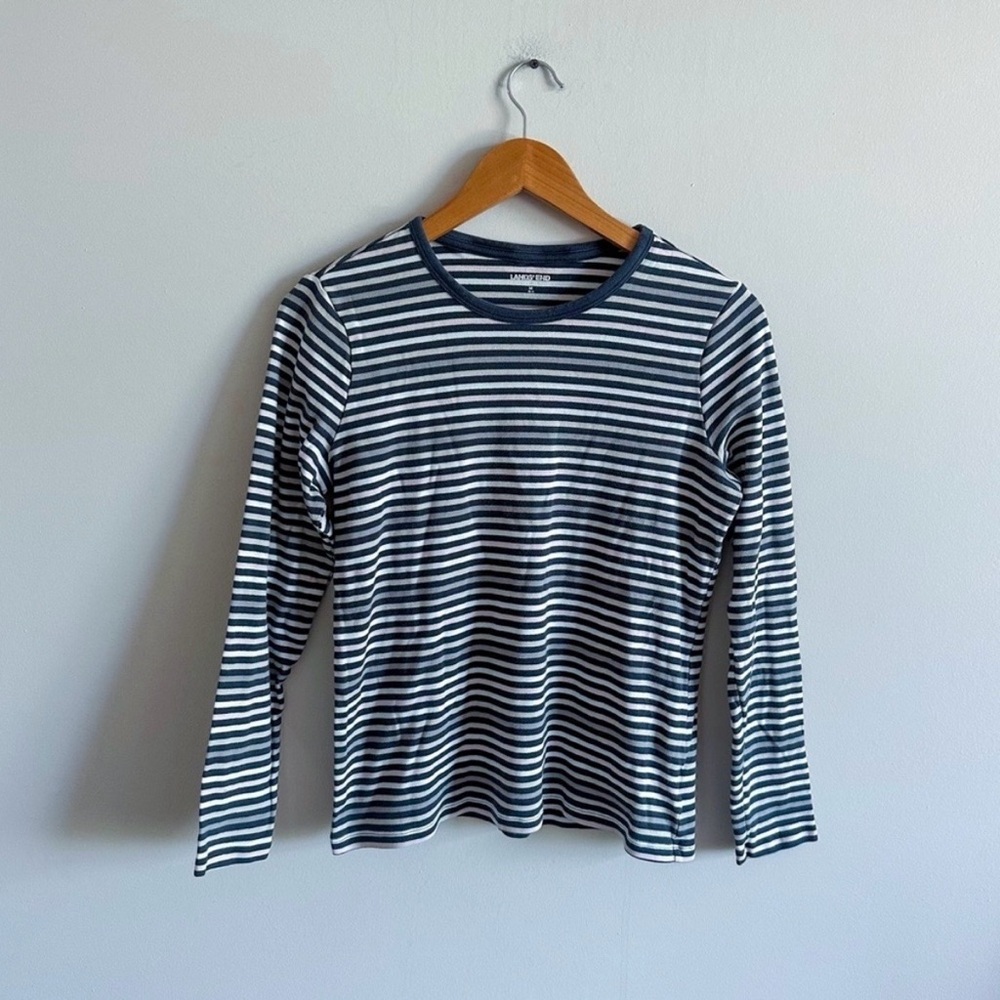 Land’s End Long Sleeve Striped Crewneck Shirt 100% Cotton Medium